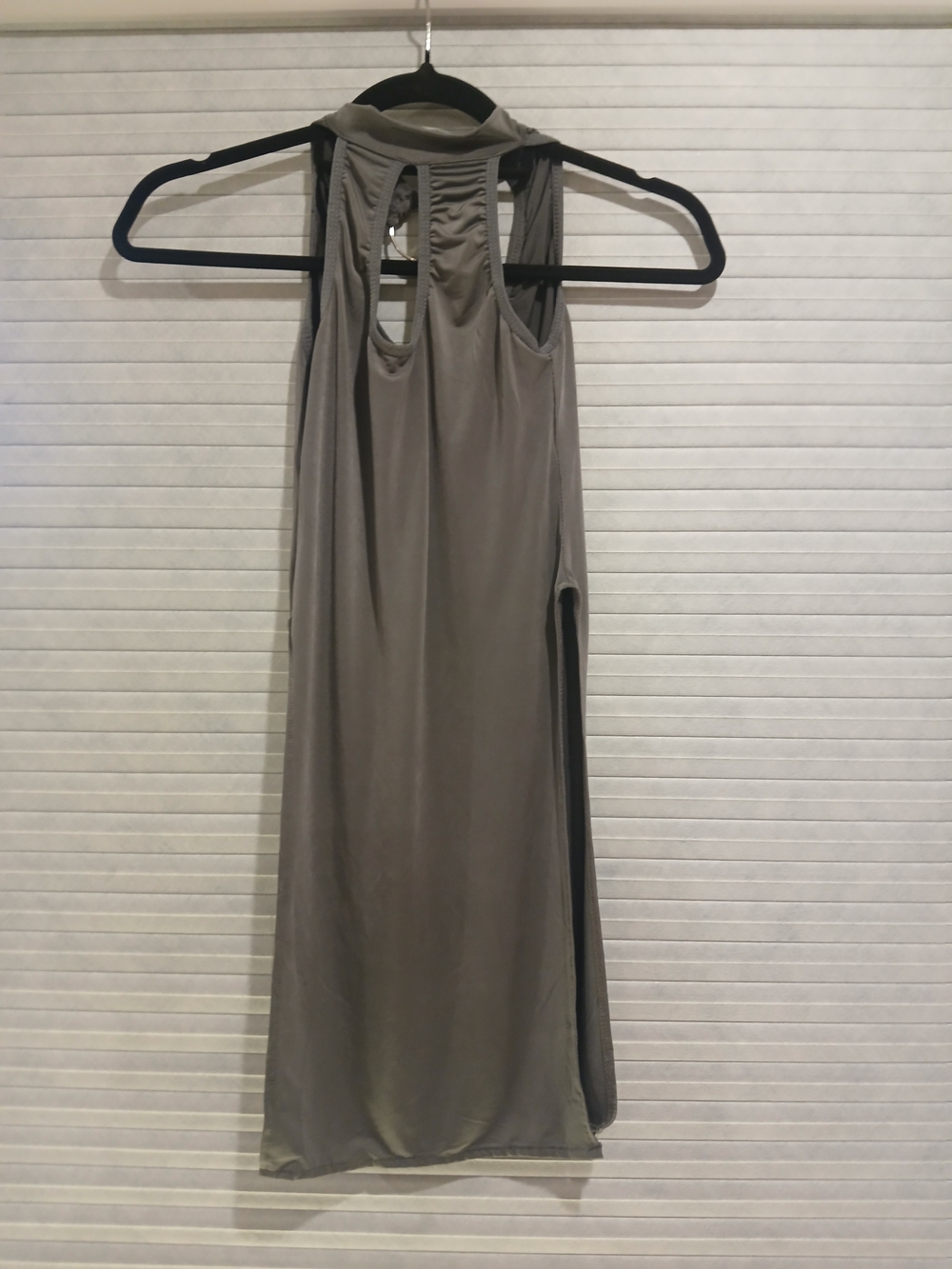 Sleeveless High-Neck Grey Side-Slit Dress